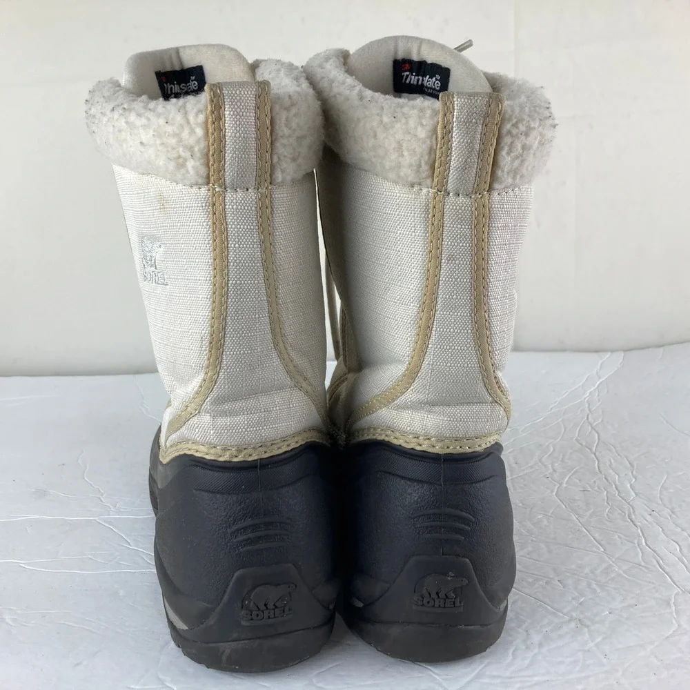 Sorel Winter Snow Boots Women 8 Cream Black Thinsulate Faux Fur Gorpcore Warm‎